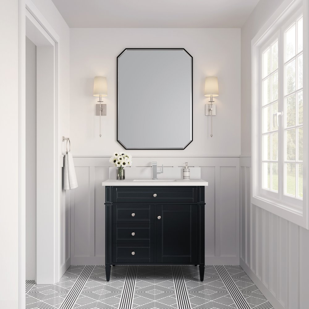 James Martin - Brittany 36" Single Vanity, Black Onyx w/ Single Hole 3 CM White Zeus Silestone Top & Backsplash - 650-V36-BKO-1WZ view 2