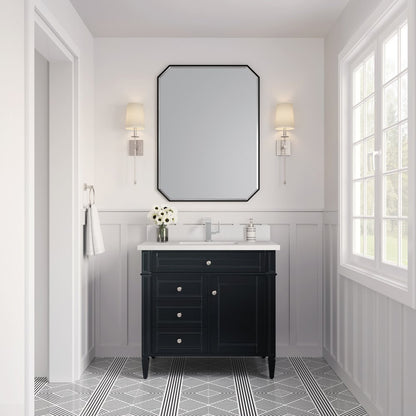 James Martin - Brittany 36" Single Vanity, Black Onyx w/ Single Hole 3 CM White Zeus Silestone Top & Backsplash - 650-V36-BKO-1WZ view 2