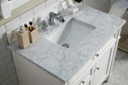 James Martin - Brittany 36" Single Vanity, Bright White w/ 3 CM Carrara Marble Top - 655-V36-BW-3CAR view 6