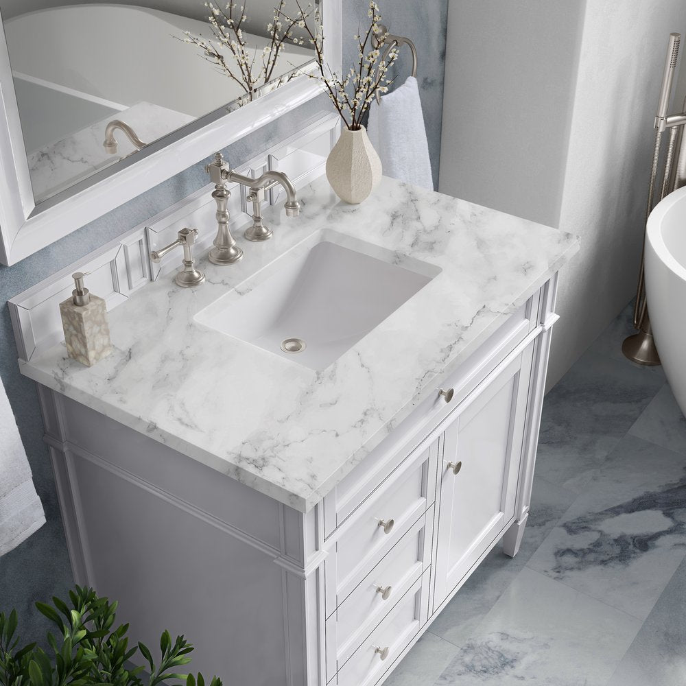 James Martin - Brittany 36" Single Vanity, Bright White w/ 3 CM Carrara Marble Top - 655-V36-BW-3CAR view 8