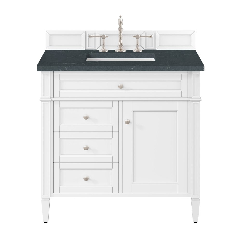 James Martin - Brittany 36" Single Vanity, Bright White w/ 3 CM Charcoal Soapstone Silestone Top - 655-V36-BW-3CSP view 1