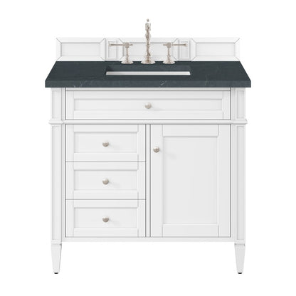 James Martin - Brittany 36" Single Vanity, Bright White w/ 3 CM Charcoal Soapstone Silestone Top - 655-V36-BW-3CSP view 1