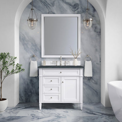James Martin - Brittany 36" Single Vanity, Bright White w/ 3 CM Charcoal Soapstone Silestone Top - 655-V36-BW-3CSP view 3