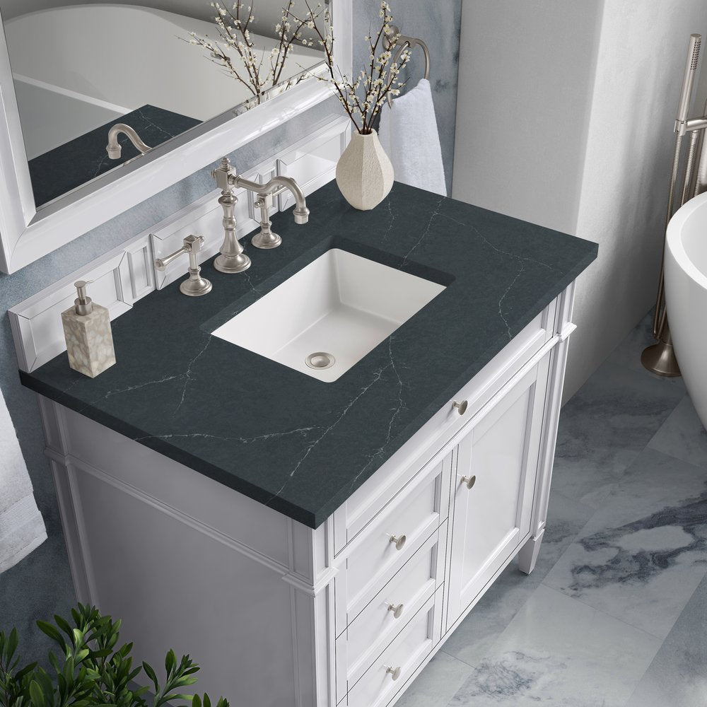 James Martin - Brittany 36" Single Vanity, Bright White w/ 3 CM Charcoal Soapstone Silestone Top - 655-V36-BW-3CSP view 7