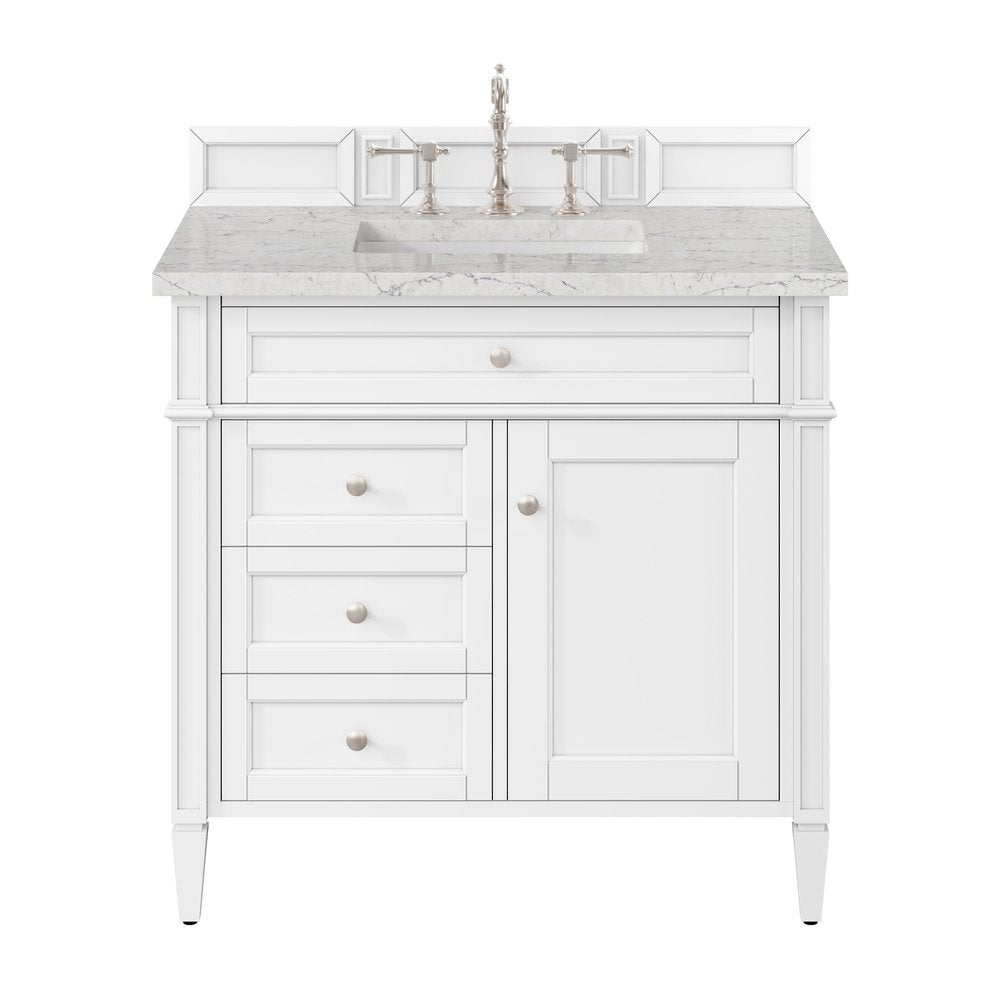 James Martin - Brittany 36" Single Vanity, Bright White w/ 3 CM Eternal Jasmine Pearl Silestone Top - 655-V36-BW-3EJP view 1