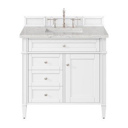 James Martin - Brittany 36" Single Vanity, Bright White w/ 3 CM Eternal Jasmine Pearl Silestone Top - 655-V36-BW-3EJP view 1