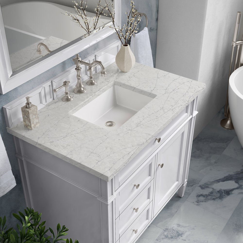 James Martin - Brittany 36" Single Vanity, Bright White w/ 3 CM Eternal Jasmine Pearl Silestone Top - 655-V36-BW-3EJP view 7