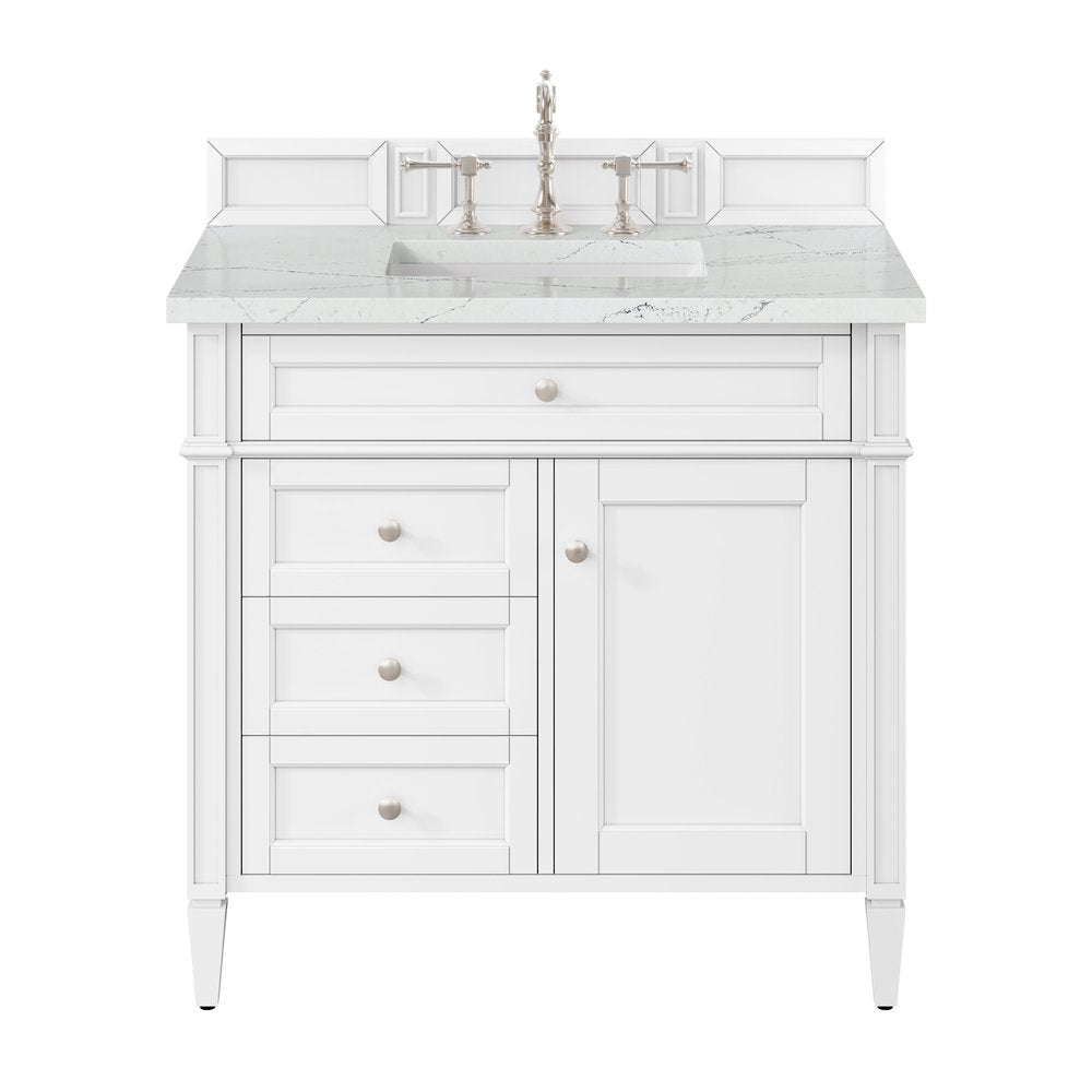 James Martin - Brittany 36" Single Vanity, Bright White w/ 3 CM Ethereal Noctis Silestone Top - 655-V36-BW-3ENC view 1