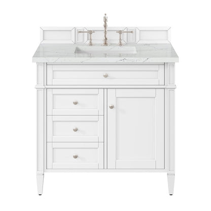 James Martin - Brittany 36" Single Vanity, Bright White w/ 3 CM Ethereal Noctis Silestone Top - 655-V36-BW-3ENC view 1
