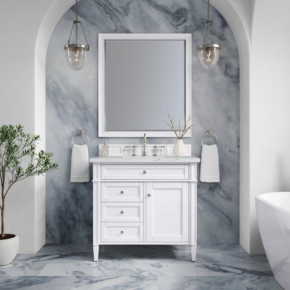 James Martin - Brittany 36" Single Vanity, Bright White w/ 3 CM Ethereal Noctis Silestone Top - 655-V36-BW-3ENC view 3