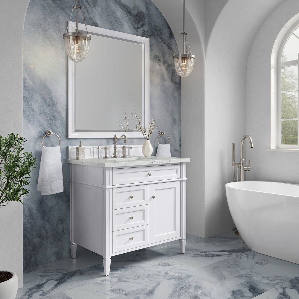 James Martin - Brittany 36" Single Vanity, Bright White w/ 3 CM Ethereal Noctis Silestone Top - 655-V36-BW-3ENC view 4