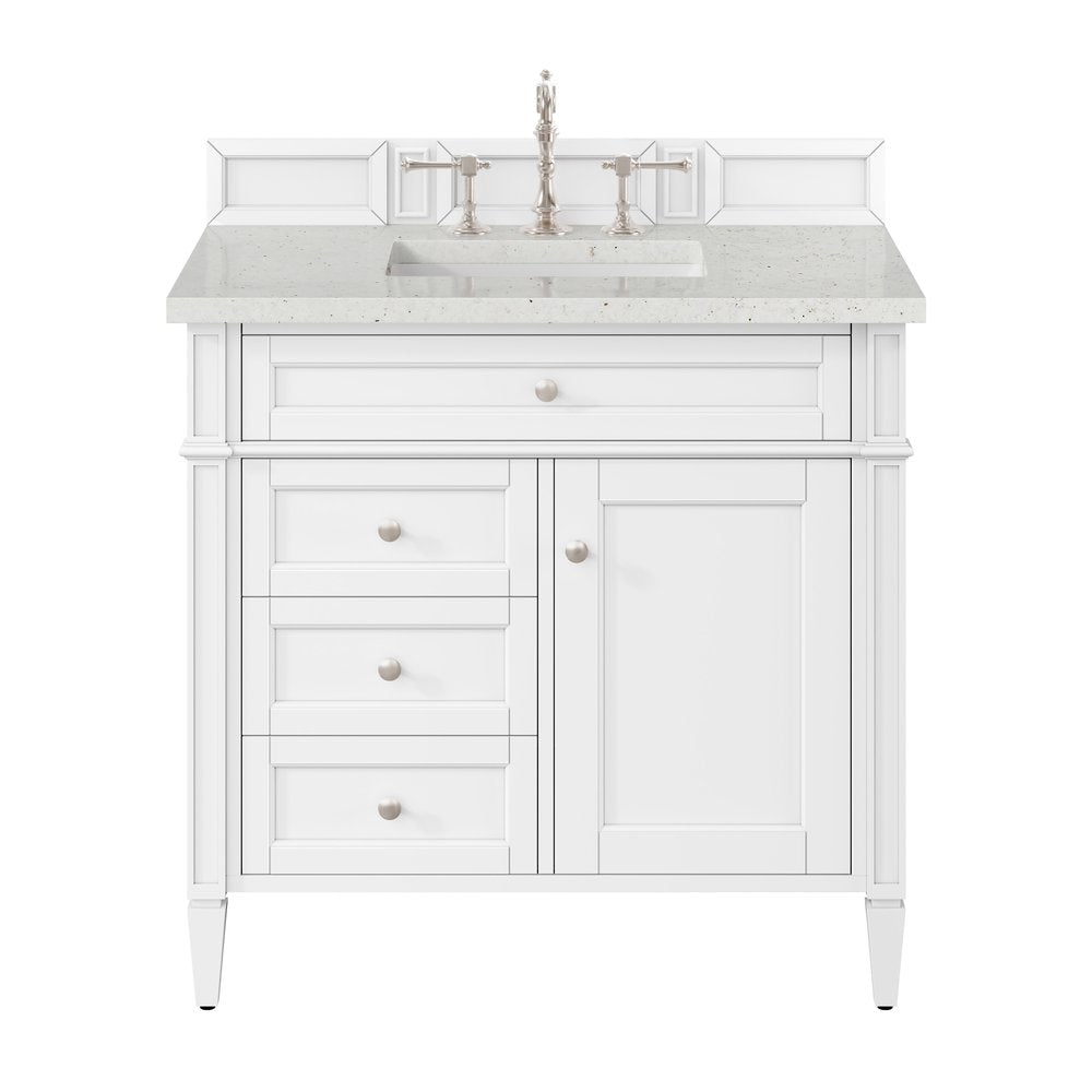 James Martin - Brittany 36" Single Vanity, Bright White w/ 3 CM Lime Delight Silestone Top - 655-V36-BW-3LDL view 1
