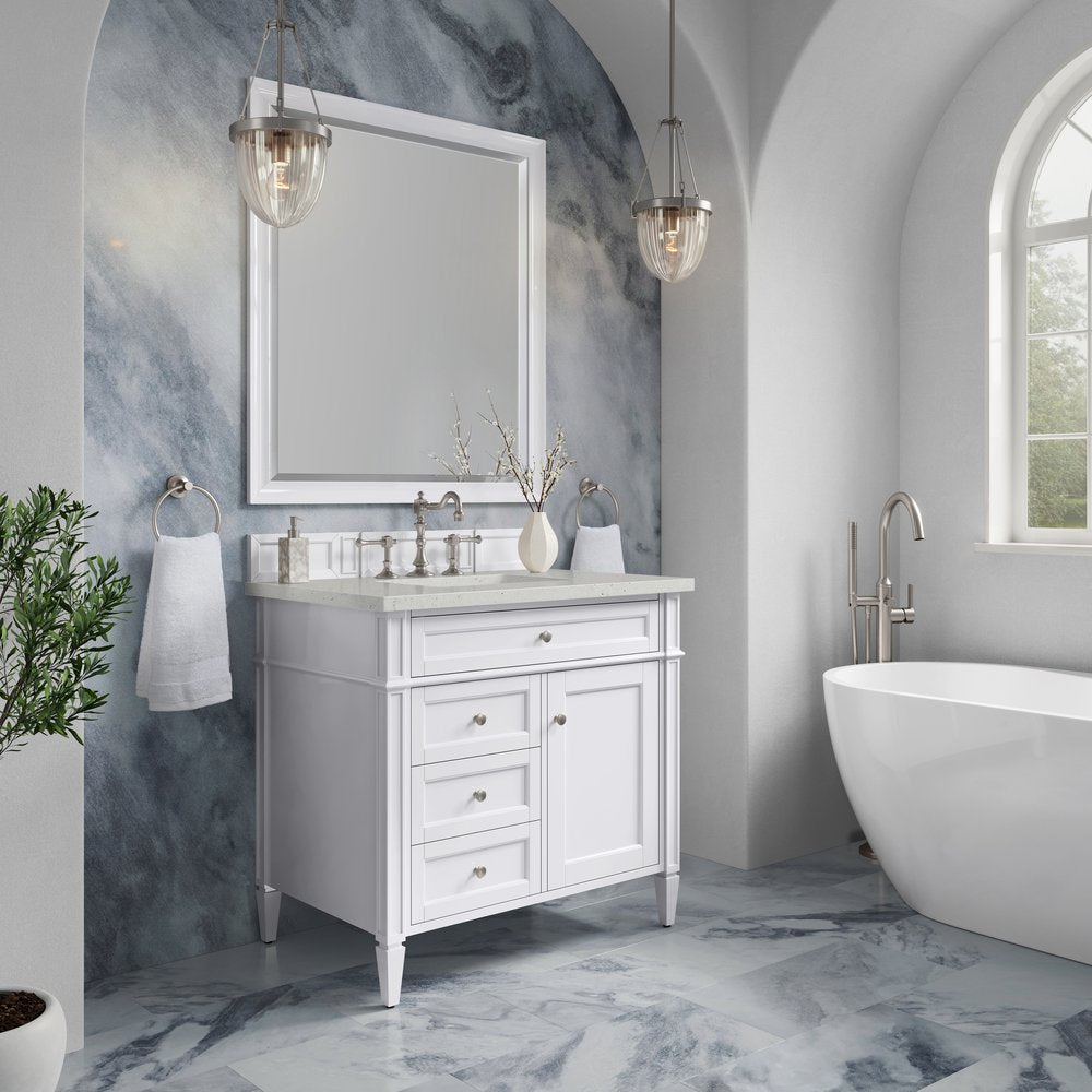 James Martin - Brittany 36" Single Vanity, Bright White w/ 3 CM Lime Delight Silestone Top - 655-V36-BW-3LDL view 4