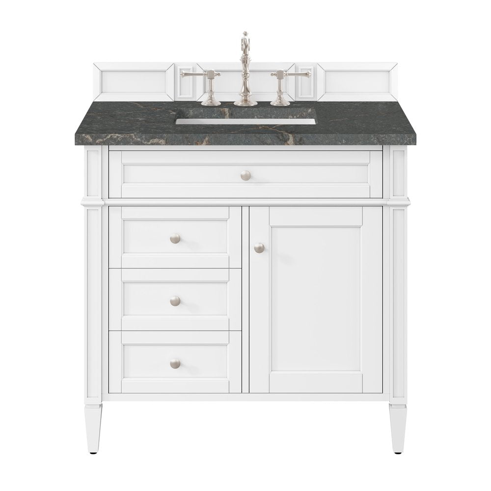 James Martin - Brittany 36" Single Vanity, Bright White w/ 3 CM Parisien Bleu Silestone Top - 655-V36-BW-3PBL view 1