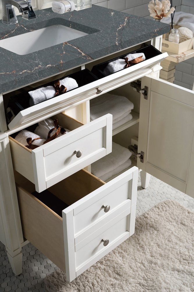 James Martin - Brittany 36" Single Vanity, Bright White w/ 3 CM Parisien Bleu Silestone Top - 655-V36-BW-3PBL view 5
