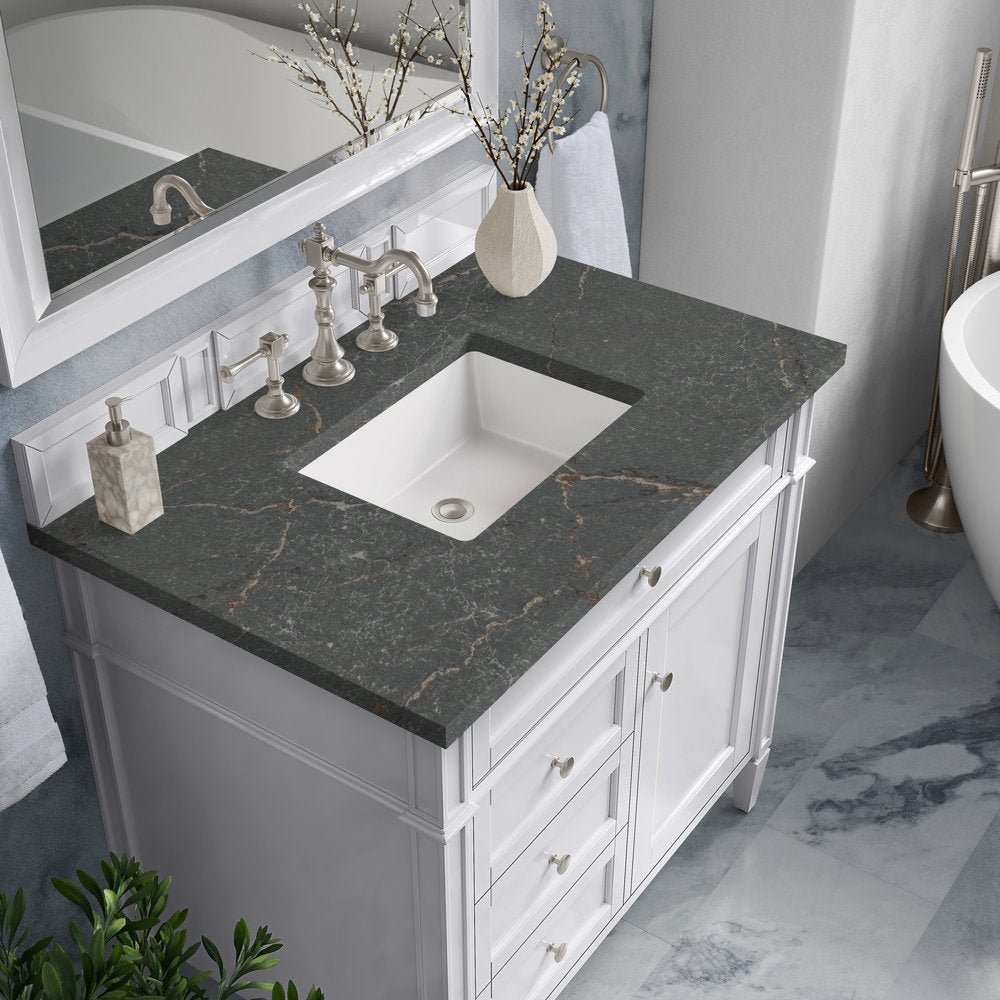 James Martin - Brittany 36" Single Vanity, Bright White w/ 3 CM Parisien Bleu Silestone Top - 655-V36-BW-3PBL view 7