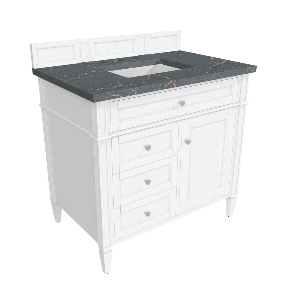 James Martin - Brittany 36" Single Vanity, Bright White w/ 3 CM Parisien Bleu Silestone Top - 655-V36-BW-3PBL view 8