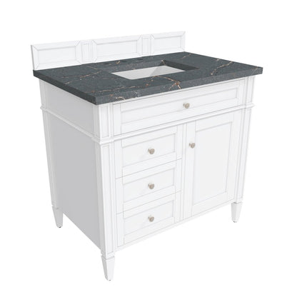 James Martin - Brittany 36" Single Vanity, Bright White w/ 3 CM Parisien Bleu Silestone Top - 655-V36-BW-3PBL view 8