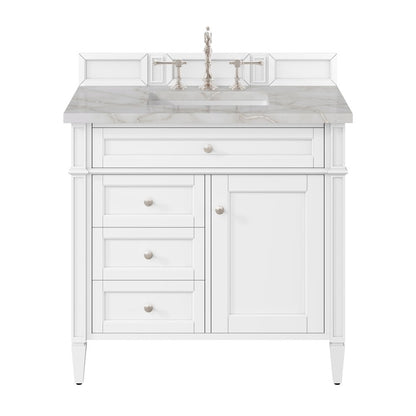 James Martin - Brittany 36" Single Vanity, Bright White w/ 3 CM Victorian Silver Silestone Top - 655-V36-BW-3VSL view 1