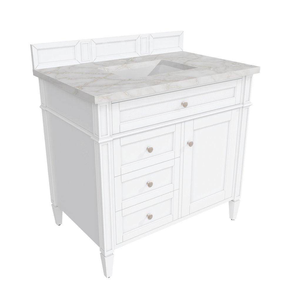 James Martin - Brittany 36" Single Vanity, Bright White w/ 3 CM Victorian Silver Silestone Top - 655-V36-BW-3VSL view 8