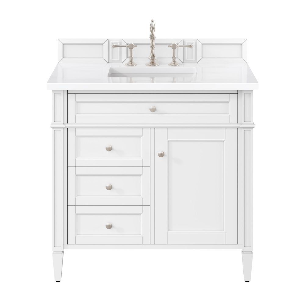 James Martin - Brittany 36" Single Vanity, Bright White w/ 3 CM White Zeus Silestone Top - 655-V36-BW-3WZ view 1