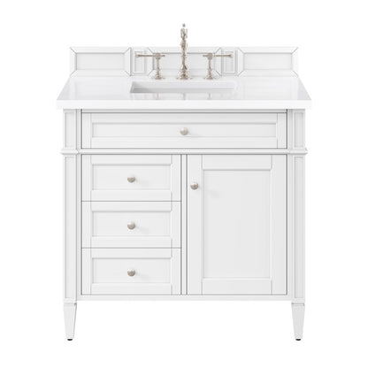 James Martin - Brittany 36" Single Vanity, Bright White w/ 3 CM White Zeus Silestone Top - 655-V36-BW-3WZ view 1