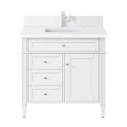 James Martin - Brittany 36" Single Vanity, Bright White w/ Single Hole 3 CM White Zeus Silestone Top & Backsplash - 655-V36-BW-1WZ view 1