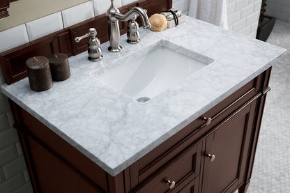James Martin - Brittany 36" Single Vanity, Burnished Mahogany w/ 3 CM Carrara Marble Top - 650-V36-BNM-3CAR view 5