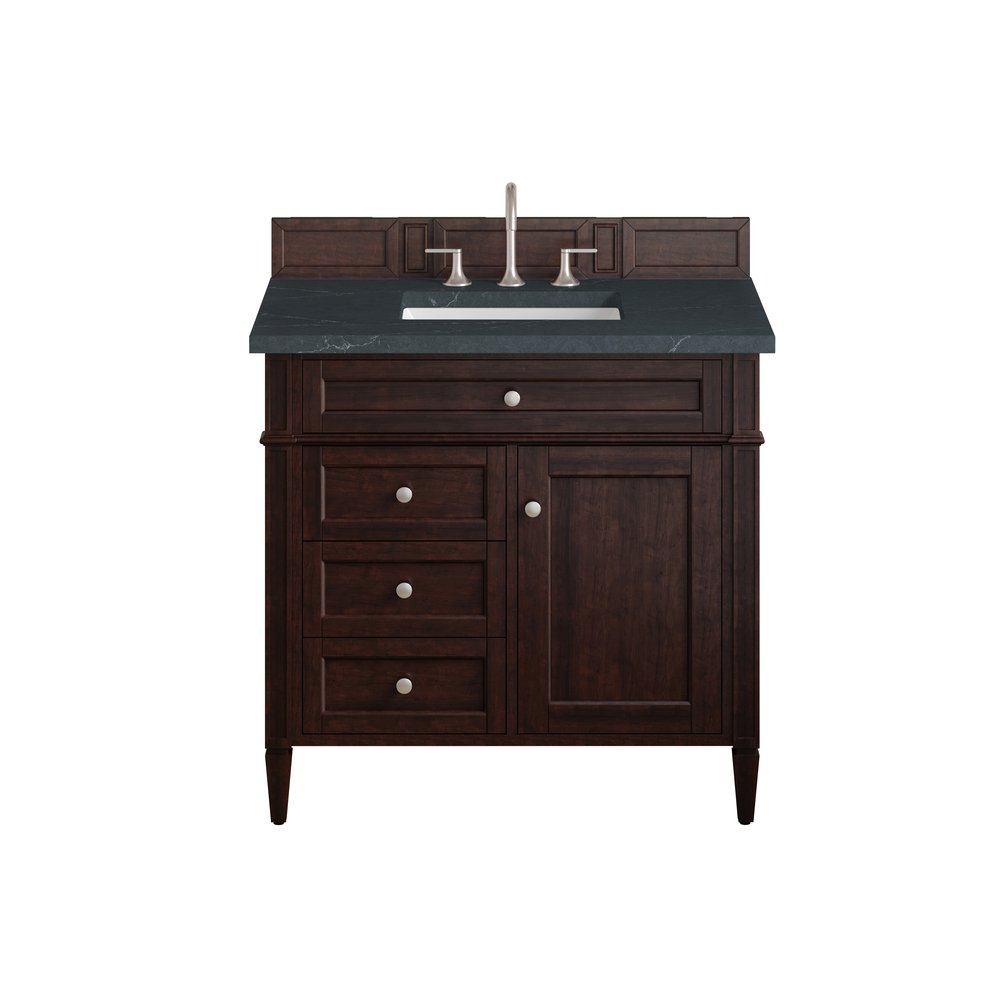 James Martin - Brittany 36" Single Vanity, Burnished Mahogany w/ 3 CM Charcoal Soapstone Silestone Top - 650-V36-BNM-3CSP view 1