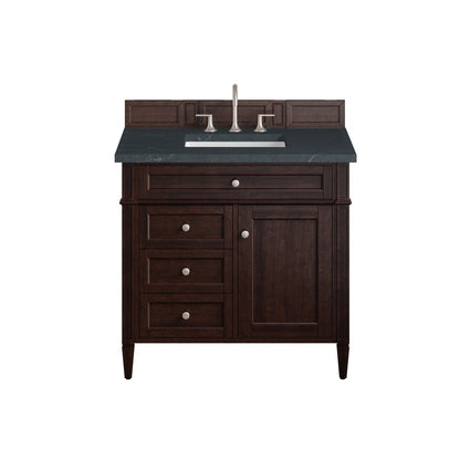 James Martin - Brittany 36" Single Vanity, Burnished Mahogany w/ 3 CM Charcoal Soapstone Silestone Top - 650-V36-BNM-3CSP view 1