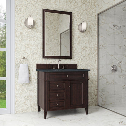 James Martin - Brittany 36" Single Vanity, Burnished Mahogany w/ 3 CM Charcoal Soapstone Silestone Top - 650-V36-BNM-3CSP view 3