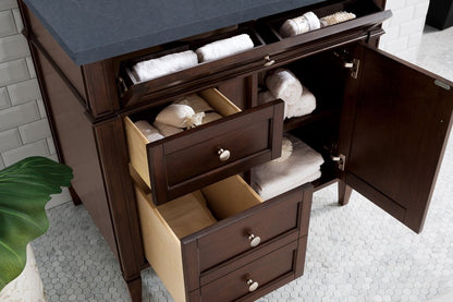 James Martin - Brittany 36" Single Vanity, Burnished Mahogany w/ 3 CM Charcoal Soapstone Silestone Top - 650-V36-BNM-3CSP view 4