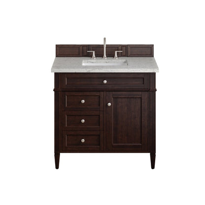 James Martin - Brittany 36" Single Vanity, Burnished Mahogany w/ 3 CM Eternal Jasmine Pearl Silestone Top - 650-V36-BNM-3EJP view 1
