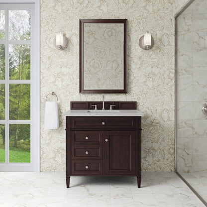 James Martin - Brittany 36" Single Vanity, Burnished Mahogany w/ 3 CM Eternal Jasmine Pearl Silestone Top - 650-V36-BNM-3EJP view 2