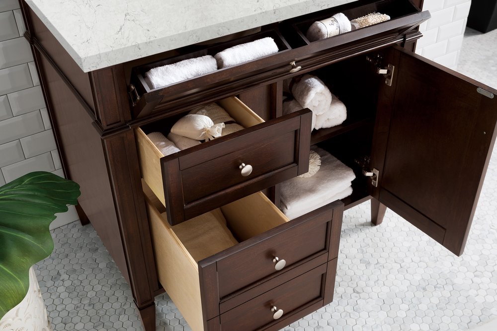 James Martin - Brittany 36" Single Vanity, Burnished Mahogany w/ 3 CM Eternal Jasmine Pearl Silestone Top - 650-V36-BNM-3EJP view 4