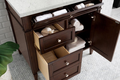James Martin - Brittany 36" Single Vanity, Burnished Mahogany w/ 3 CM Eternal Jasmine Pearl Silestone Top - 650-V36-BNM-3EJP view 4