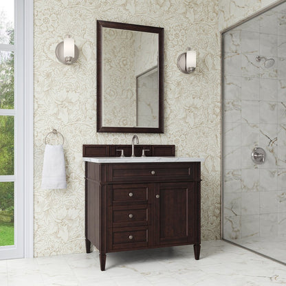 James Martin - Brittany 36" Single Vanity, Burnished Mahogany w/ 3 CM Ethereal Noctis Silestone Top - 650-V36-BNM-3ENC view 3