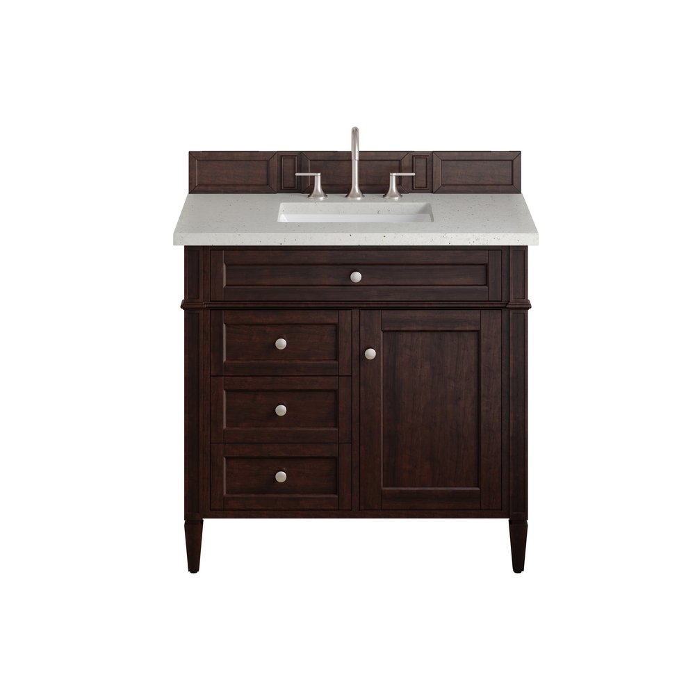 James Martin - Brittany 36" Single Vanity, Burnished Mahogany w/ 3 CM Lime Delight Silestone Top - 650-V36-BNM-3LDL view 1