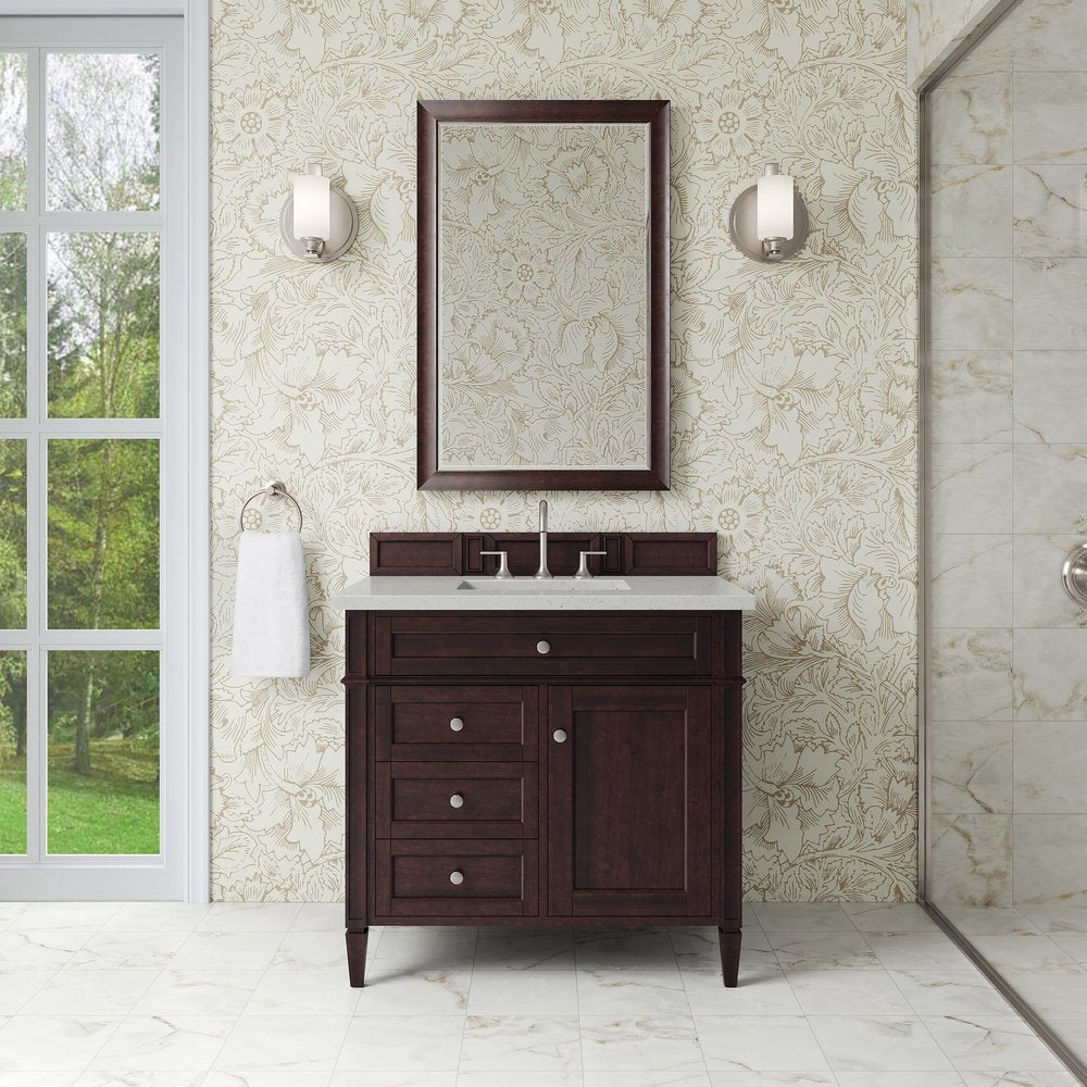 James Martin - Brittany 36" Single Vanity, Burnished Mahogany w/ 3 CM Lime Delight Silestone Top - 650-V36-BNM-3LDL view 2