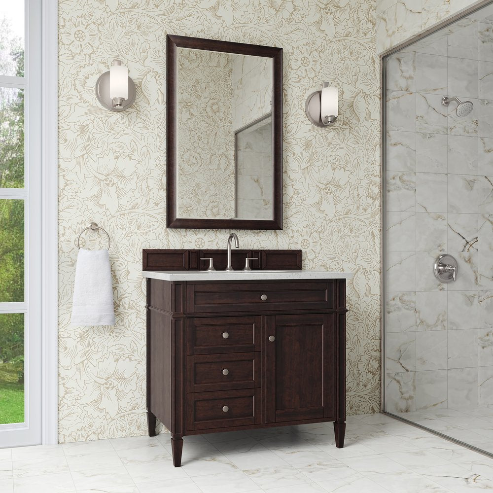 James Martin - Brittany 36" Single Vanity, Burnished Mahogany w/ 3 CM Lime Delight Silestone Top - 650-V36-BNM-3LDL view 3