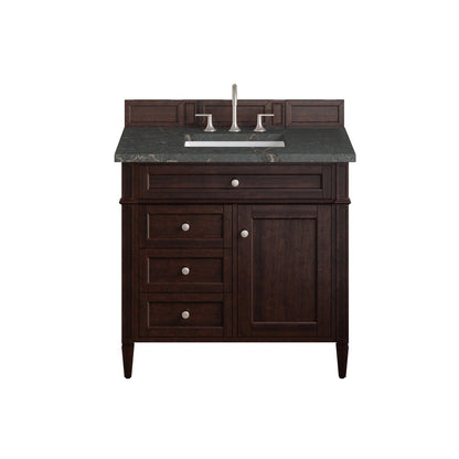 James Martin - Brittany 36" Single Vanity, Burnished Mahogany w/ 3 CM Parisien Bleu Silestone Top - 650-V36-BNM-3PBL view 1