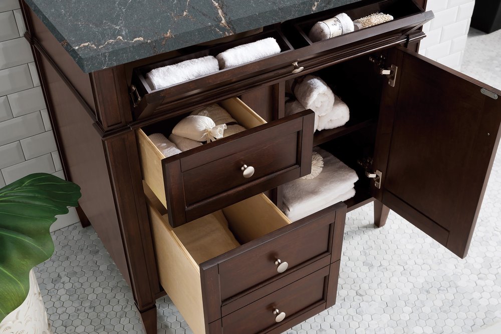 James Martin - Brittany 36" Single Vanity, Burnished Mahogany w/ 3 CM Parisien Bleu Silestone Top - 650-V36-BNM-3PBL view 4