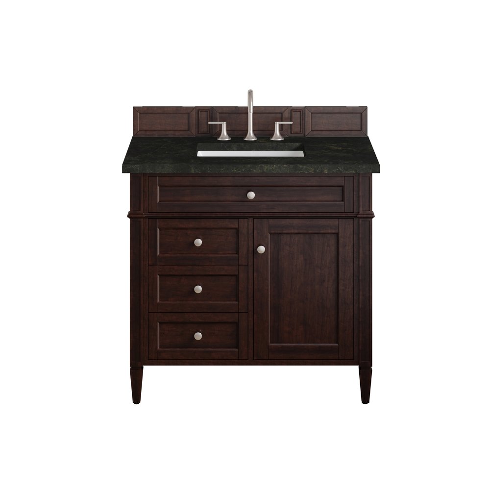 James Martin - Brittany 36" Single Vanity, Burnished Mahogany, w/ 3 CM Phantome Eclos Top - 650-V36-BNM-3PHT view 1