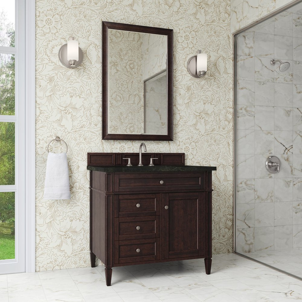 James Martin - Brittany 36" Single Vanity, Burnished Mahogany, w/ 3 CM Phantome Eclos Top - 650-V36-BNM-3PHT view 3