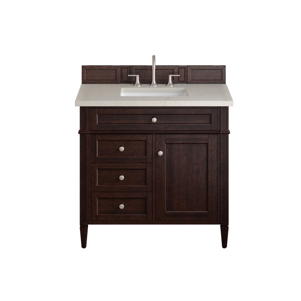James Martin - Brittany 36" Single Vanity, Burnished Mahogany, w/ 3 CM Siberian Silestone Top - 650-V36-BNM-3SFR view 1