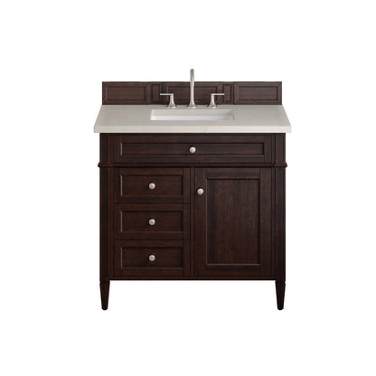 James Martin - Brittany 36" Single Vanity, Burnished Mahogany, w/ 3 CM Siberian Silestone Top - 650-V36-BNM-3SFR view 1