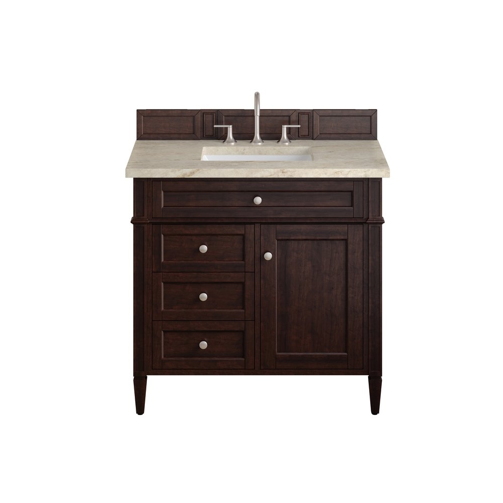 James Martin - Brittany 36" Single Vanity, Burnished Mahogany, w/ 3 CM Tajnar Eclos Top - 650-V36-BNM-3TJR view 1