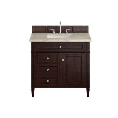 James Martin - Brittany 36" Single Vanity, Burnished Mahogany, w/ 3 CM Tajnar Eclos Top - 650-V36-BNM-3TJR view 1