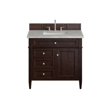 James Martin - Brittany 36" Single Vanity, Burnished Mahogany w/ 3 CM Victorian Silver Silestone Top - 650-V36-BNM-3VSL view 1