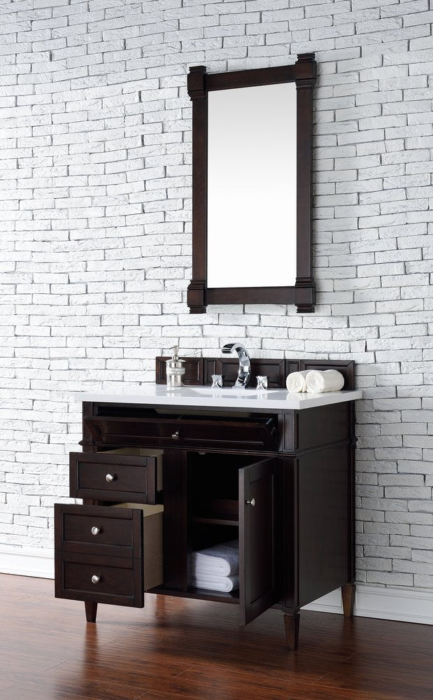James Martin - Brittany 36" Single Vanity, Burnished Mahogany w/ 3 CM White Zeus Silestone Top - 650-V36-BNM-3WZ view 4